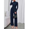 imagePRETTYGARDEN Long Sleeve Jumpsuit for Women 2026 Fall Date Night Rompers Dressy Casual One Piece Mock Neck Jumpsuits PocketsNavy Blue