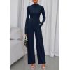 imagePRETTYGARDEN Long Sleeve Jumpsuit for Women 2026 Fall Date Night Rompers Dressy Casual One Piece Mock Neck Jumpsuits PocketsNavy Blue
