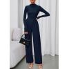 imagePRETTYGARDEN Long Sleeve Jumpsuit for Women 2026 Fall Date Night Rompers Dressy Casual One Piece Mock Neck Jumpsuits PocketsNavy Blue