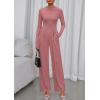imagePRETTYGARDEN Long Sleeve Jumpsuit for Women 2026 Fall Date Night Rompers Dressy Casual One Piece Mock Neck Jumpsuits PocketsPink