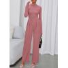 imagePRETTYGARDEN Long Sleeve Jumpsuit for Women 2026 Fall Date Night Rompers Dressy Casual One Piece Mock Neck Jumpsuits PocketsPink