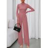imagePRETTYGARDEN Long Sleeve Jumpsuit for Women 2026 Fall Date Night Rompers Dressy Casual One Piece Mock Neck Jumpsuits PocketsPink