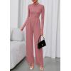 imagePRETTYGARDEN Long Sleeve Jumpsuit for Women 2026 Fall Date Night Rompers Dressy Casual One Piece Mock Neck Jumpsuits PocketsPink