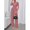 imagePRETTYGARDEN Long Sleeve Jumpsuit for Women 2026 Fall Date Night Rompers Dressy Casual One Piece Mock Neck Jumpsuits PocketsPink