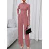 imagePRETTYGARDEN Long Sleeve Jumpsuit for Women 2026 Fall Date Night Rompers Dressy Casual One Piece Mock Neck Jumpsuits PocketsPink