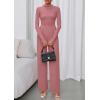 imagePRETTYGARDEN Long Sleeve Jumpsuit for Women 2026 Fall Date Night Rompers Dressy Casual One Piece Mock Neck Jumpsuits PocketsPink