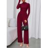 imagePRETTYGARDEN Long Sleeve Jumpsuit for Women 2026 Fall Date Night Rompers Dressy Casual One Piece Mock Neck Jumpsuits PocketsWine Red