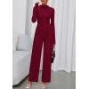imagePRETTYGARDEN Long Sleeve Jumpsuit for Women 2026 Fall Date Night Rompers Dressy Casual One Piece Mock Neck Jumpsuits PocketsWine Red