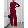 imagePRETTYGARDEN Long Sleeve Jumpsuit for Women 2026 Fall Date Night Rompers Dressy Casual One Piece Mock Neck Jumpsuits PocketsWine Red