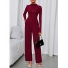 imagePRETTYGARDEN Long Sleeve Jumpsuit for Women 2026 Fall Date Night Rompers Dressy Casual One Piece Mock Neck Jumpsuits PocketsWine Red