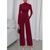 imagePRETTYGARDEN Long Sleeve Jumpsuit for Women 2026 Fall Date Night Rompers Dressy Casual One Piece Mock Neck Jumpsuits PocketsWine Red