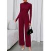 imagePRETTYGARDEN Long Sleeve Jumpsuit for Women 2026 Fall Date Night Rompers Dressy Casual One Piece Mock Neck Jumpsuits PocketsWine Red