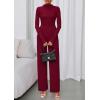 imagePRETTYGARDEN Long Sleeve Jumpsuit for Women 2026 Fall Date Night Rompers Dressy Casual One Piece Mock Neck Jumpsuits PocketsWine Red