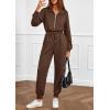 imagePRETTYGARDEN Long Sleeve Jumpsuits for Women Casual 2026 Fall Fashion Zip Up Pant Rompers One Piece Sweatsuits Travel OutfitsBrown