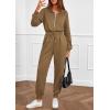 imagePRETTYGARDEN Long Sleeve Jumpsuits for Women Casual 2026 Fall Fashion Zip Up Pant Rompers One Piece Sweatsuits Travel OutfitsCoffee