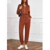 imagePRETTYGARDEN Long Sleeve Jumpsuits for Women Casual 2026 Fall Fashion Zip Up Pant Rompers One Piece Sweatsuits Travel OutfitsRed Brown