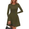 imagePRETTYGARDEN Long Sleeve Mini Dress for Women 2026 Spring Crewneck Knit Pleated Babydoll A Line Casual Short Party DressesArmy Green