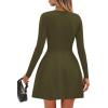 imagePRETTYGARDEN Long Sleeve Mini Dress for Women 2026 Spring Crewneck Knit Pleated Babydoll A Line Casual Short Party DressesArmy Green