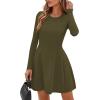 imagePRETTYGARDEN Long Sleeve Mini Dress for Women 2026 Spring Crewneck Knit Pleated Babydoll A Line Casual Short Party DressesArmy Green