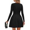 imagePRETTYGARDEN Long Sleeve Mini Dress for Women 2026 Spring Crewneck Knit Pleated Babydoll A Line Casual Short Party DressesBlack