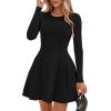 imagePRETTYGARDEN Long Sleeve Mini Dress for Women 2026 Spring Crewneck Knit Pleated Babydoll A Line Casual Short Party DressesBlack