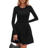 imagePRETTYGARDEN Long Sleeve Mini Dress for Women 2026 Spring Crewneck Knit Pleated Babydoll A Line Casual Short Party DressesBlack