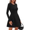 imagePRETTYGARDEN Long Sleeve Mini Dress for Women 2026 Spring Crewneck Knit Pleated Babydoll A Line Casual Short Party DressesBlack