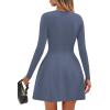 imagePRETTYGARDEN Long Sleeve Mini Dress for Women 2026 Spring Crewneck Knit Pleated Babydoll A Line Casual Short Party DressesBlue