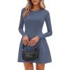 imagePRETTYGARDEN Long Sleeve Mini Dress for Women 2026 Spring Crewneck Knit Pleated Babydoll A Line Casual Short Party DressesBlue