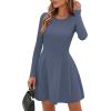 imagePRETTYGARDEN Long Sleeve Mini Dress for Women 2026 Spring Crewneck Knit Pleated Babydoll A Line Casual Short Party DressesBlue