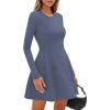 imagePRETTYGARDEN Long Sleeve Mini Dress for Women 2026 Spring Crewneck Knit Pleated Babydoll A Line Casual Short Party DressesBlue