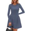 imagePRETTYGARDEN Long Sleeve Mini Dress for Women 2026 Spring Crewneck Knit Pleated Babydoll A Line Casual Short Party DressesBlue