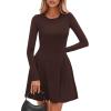 imagePRETTYGARDEN Long Sleeve Mini Dress for Women 2026 Spring Crewneck Knit Pleated Babydoll A Line Casual Short Party DressesBrown