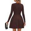 imagePRETTYGARDEN Long Sleeve Mini Dress for Women 2026 Spring Crewneck Knit Pleated Babydoll A Line Casual Short Party DressesBrown