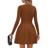 imagePRETTYGARDEN Long Sleeve Mini Dress for Women 2026 Spring Crewneck Knit Pleated Babydoll A Line Casual Short Party DressesCaramel
