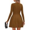 imagePRETTYGARDEN Long Sleeve Mini Dress for Women 2026 Spring Crewneck Knit Pleated Babydoll A Line Casual Short Party DressesCoffee