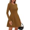 imagePRETTYGARDEN Long Sleeve Mini Dress for Women 2026 Spring Crewneck Knit Pleated Babydoll A Line Casual Short Party DressesCoffee