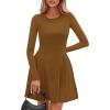 imagePRETTYGARDEN Long Sleeve Mini Dress for Women 2026 Spring Crewneck Knit Pleated Babydoll A Line Casual Short Party DressesCoffee