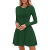 imagePRETTYGARDEN Long Sleeve Mini Dress for Women 2026 Spring Crewneck Knit Pleated Babydoll A Line Casual Short Party DressesGreen