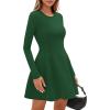 imagePRETTYGARDEN Long Sleeve Mini Dress for Women 2026 Spring Crewneck Knit Pleated Babydoll A Line Casual Short Party DressesGreen