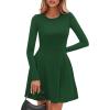 imagePRETTYGARDEN Long Sleeve Mini Dress for Women 2026 Spring Crewneck Knit Pleated Babydoll A Line Casual Short Party DressesGreen