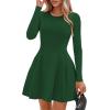 imagePRETTYGARDEN Long Sleeve Mini Dress for Women 2026 Spring Crewneck Knit Pleated Babydoll A Line Casual Short Party DressesGreen