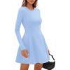 imagePRETTYGARDEN Long Sleeve Mini Dress for Women 2026 Spring Crewneck Knit Pleated Babydoll A Line Casual Short Party DressesLight Blue