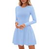 imagePRETTYGARDEN Long Sleeve Mini Dress for Women 2026 Spring Crewneck Knit Pleated Babydoll A Line Casual Short Party DressesLight Blue