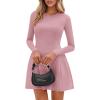 imagePRETTYGARDEN Long Sleeve Mini Dress for Women 2026 Spring Crewneck Knit Pleated Babydoll A Line Casual Short Party DressesPink