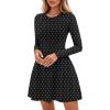 imagePRETTYGARDEN Long Sleeve Mini Dress for Women 2026 Spring Crewneck Knit Pleated Babydoll A Line Casual Short Party DressesPolka Dot Black White