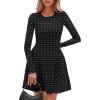 imagePRETTYGARDEN Long Sleeve Mini Dress for Women 2026 Spring Crewneck Knit Pleated Babydoll A Line Casual Short Party DressesPolka Dot Black White