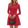 imagePRETTYGARDEN Long Sleeve Mini Dress for Women 2026 Spring Crewneck Knit Pleated Babydoll A Line Casual Short Party DressesPolka Dot Red White