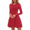 imagePRETTYGARDEN Long Sleeve Mini Dress for Women 2026 Spring Crewneck Knit Pleated Babydoll A Line Casual Short Party DressesPolka Dot Red White
