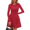 imagePRETTYGARDEN Long Sleeve Mini Dress for Women 2026 Spring Crewneck Knit Pleated Babydoll A Line Casual Short Party DressesPolka Dot Red White